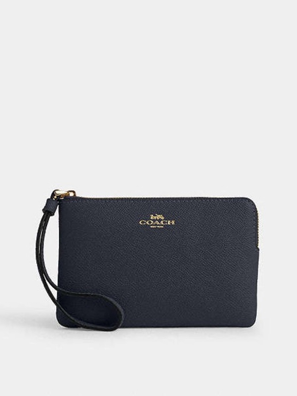 Coach Navy Pebbled Wristlet Pouch Gold Hardware Designer Classic NWOT